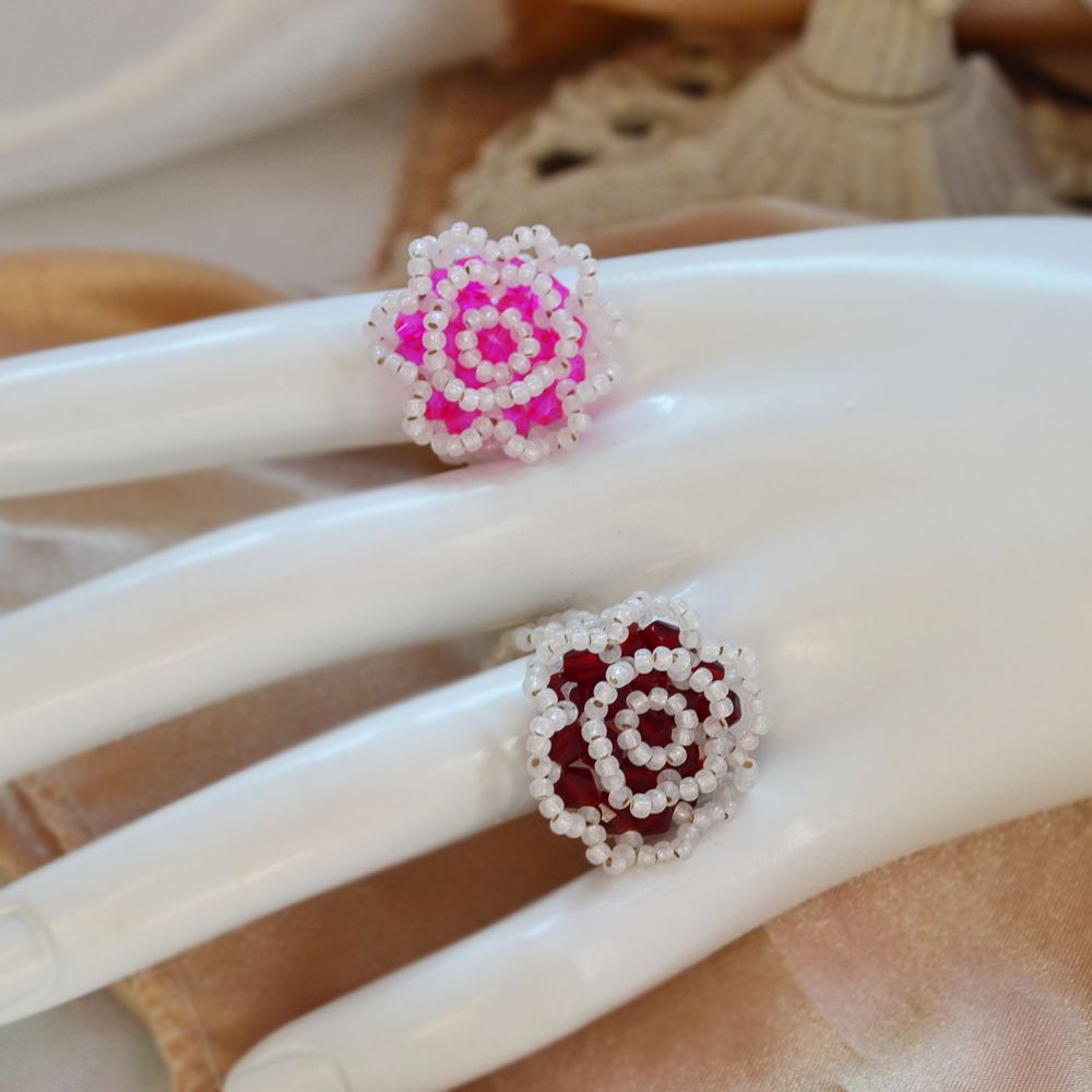 Crystal Rose Ring for Women Handmade Bead Ring Adjustable elasticity Fashion Accessories Jewelry