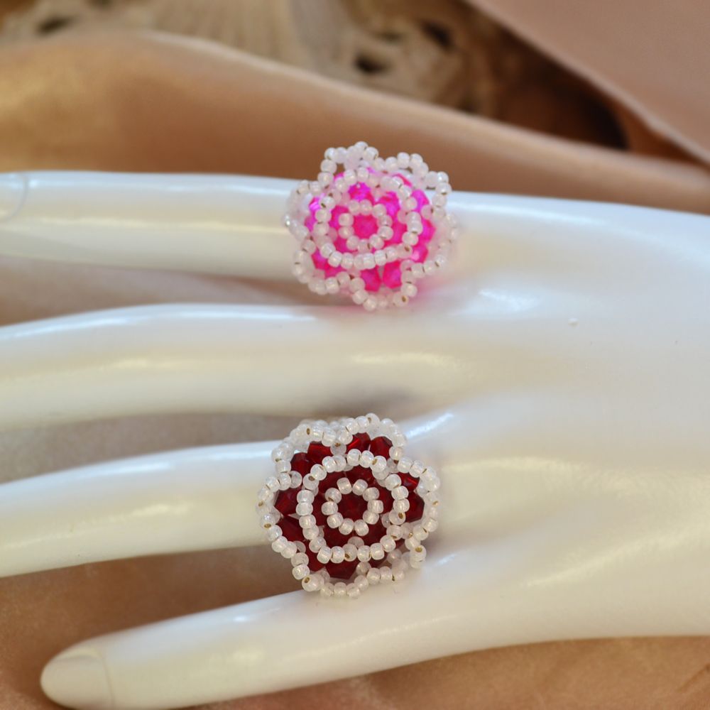 Crystal Rose Ring for Women Handmade Bead Ring Adjustable elasticity Fashion Accessories Jewelry