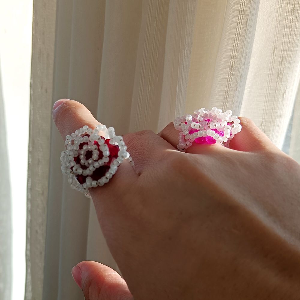 Crystal Rose Ring for Women Handmade Bead Ring Adjustable elasticity Fashion Accessories Jewelry