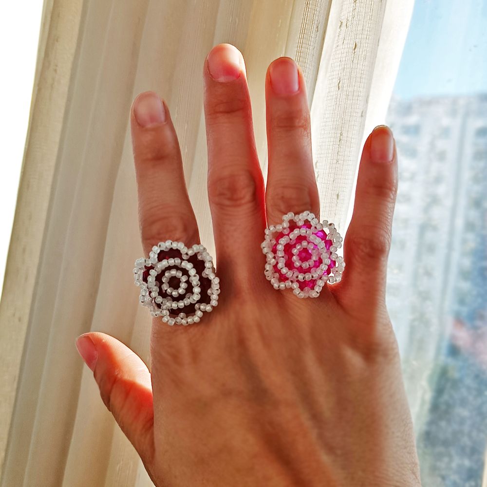 Crystal Rose Ring for Women Handmade Bead Ring Adjustable elasticity Fashion Accessories Jewelry