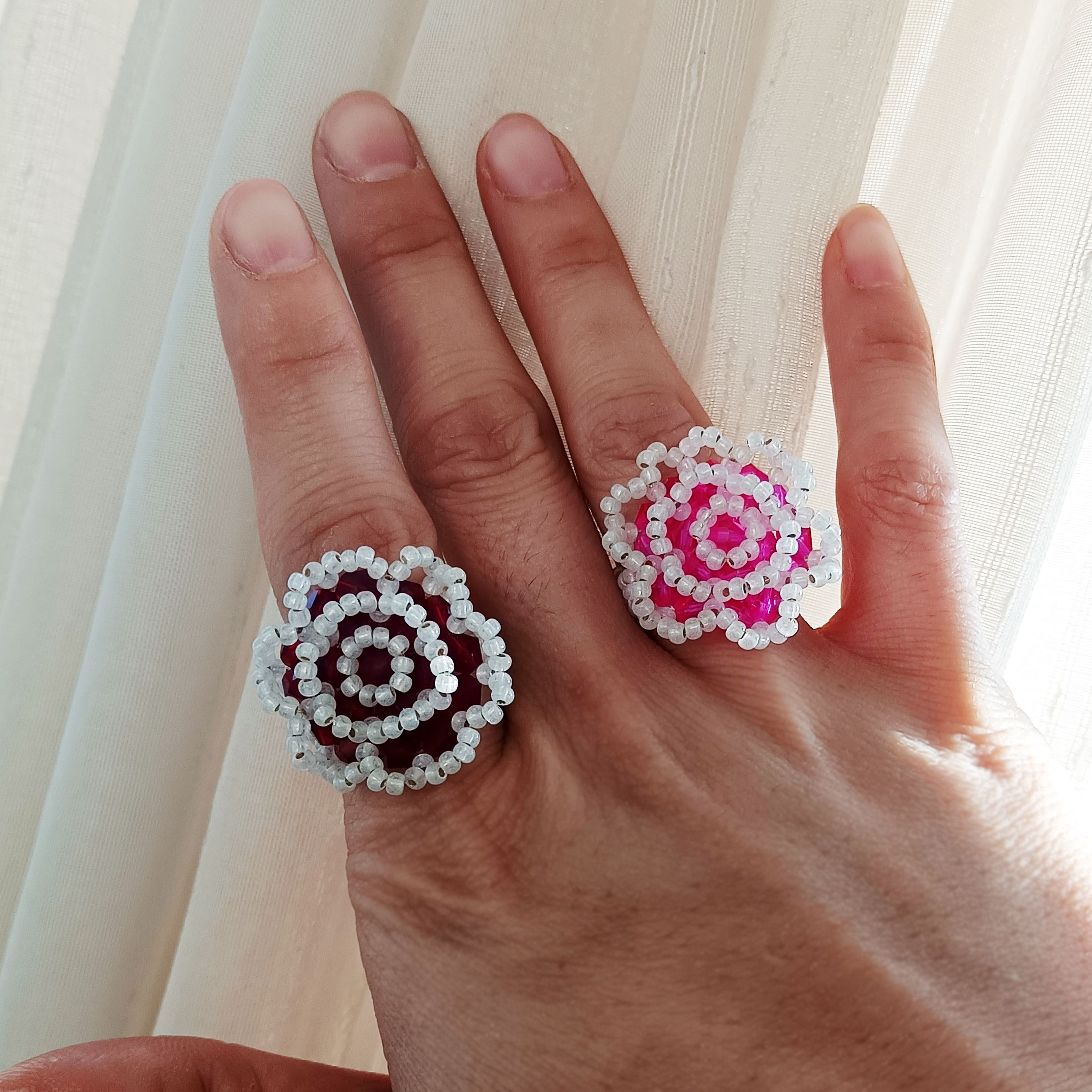 Crystal Rose Ring for Women Handmade Bead Ring Adjustable elasticity Fashion Accessories Jewelry