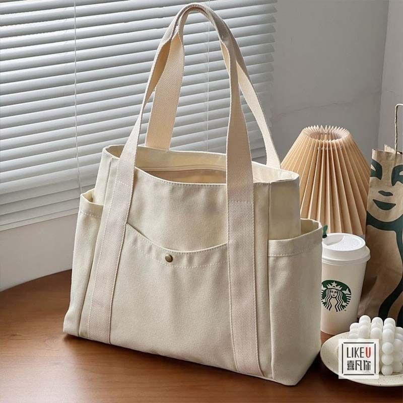 Preppy Style Shoulder Bag Unisex Large Capacity HandBag Casual Versatile Solid Canvas Bag Student Commuting Zipper Square Bag