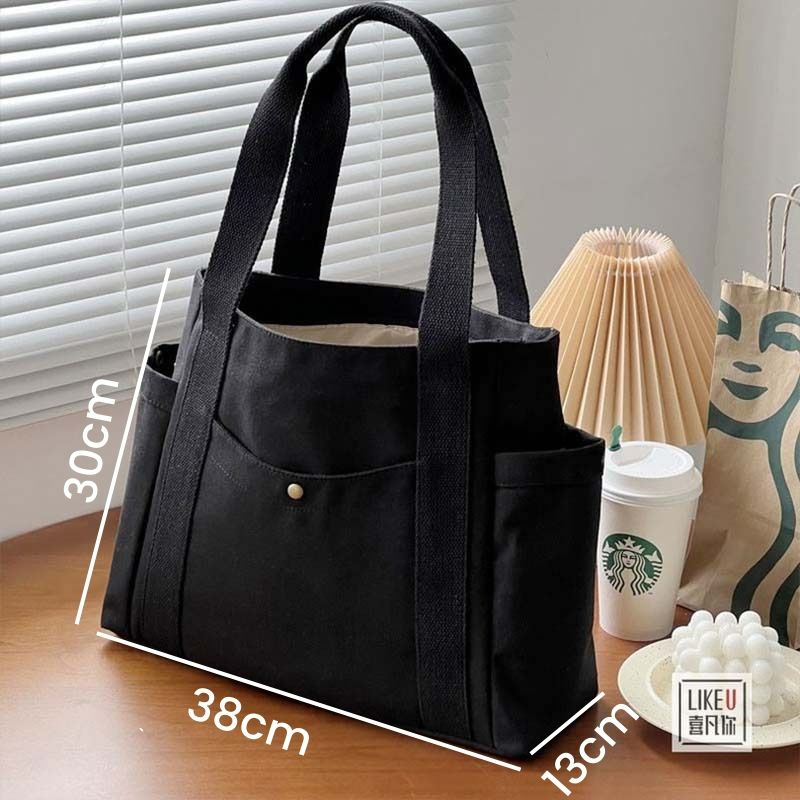 Preppy Style Shoulder Bag Unisex Large Capacity HandBag Casual Versatile Solid Canvas Bag Student Commuting Zipper Square Bag