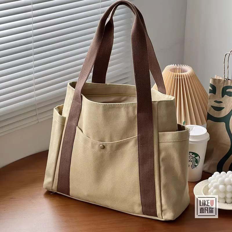 Preppy Style Shoulder Bag Unisex Large Capacity HandBag Casual Versatile Solid Canvas Bag Student Commuting Zipper Square Bag