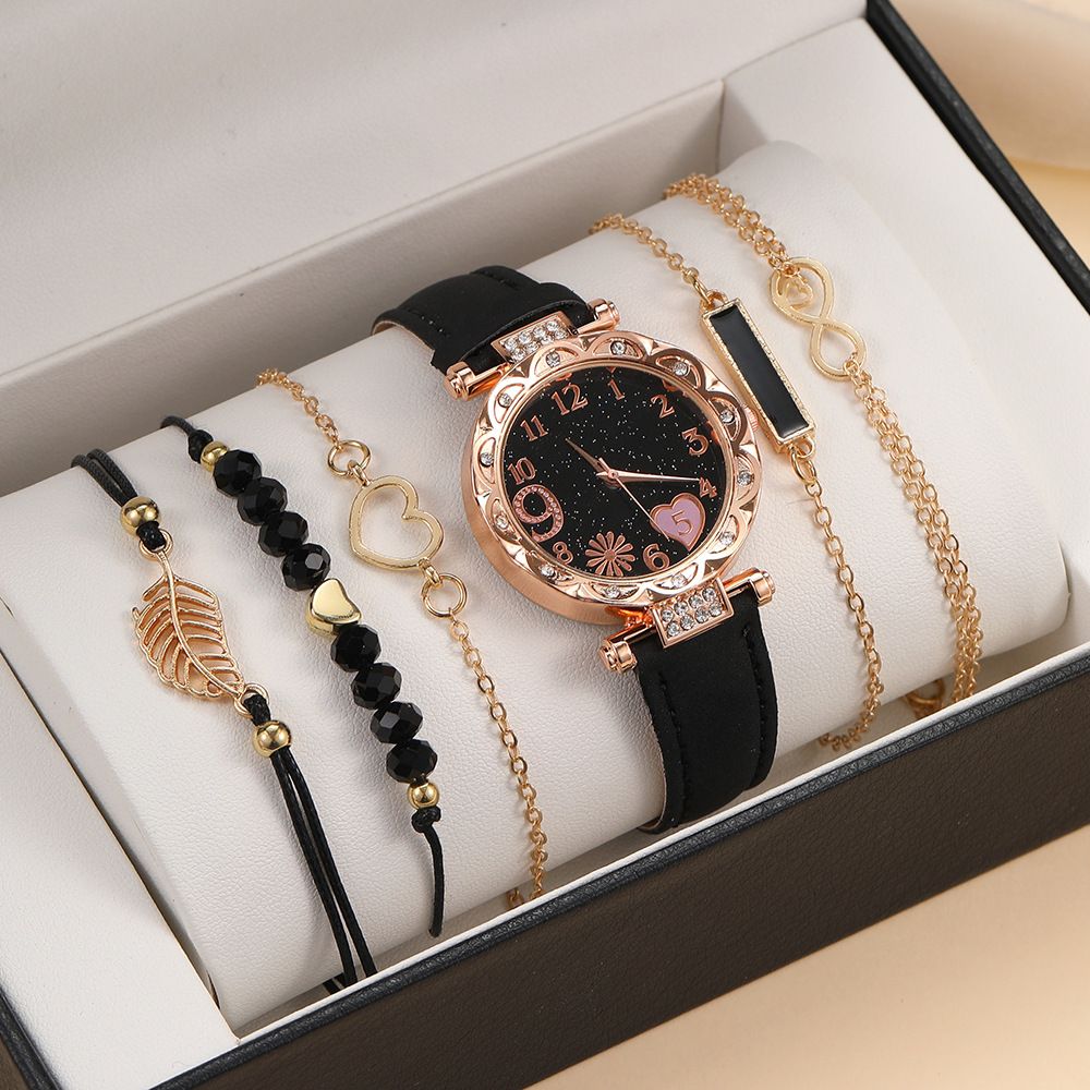 5PCS Set Watch For Women Luxury Leather Analog Ladies Quartz Wrist Watch Fashion Bracelet Watch Set Female Relogio Feminino