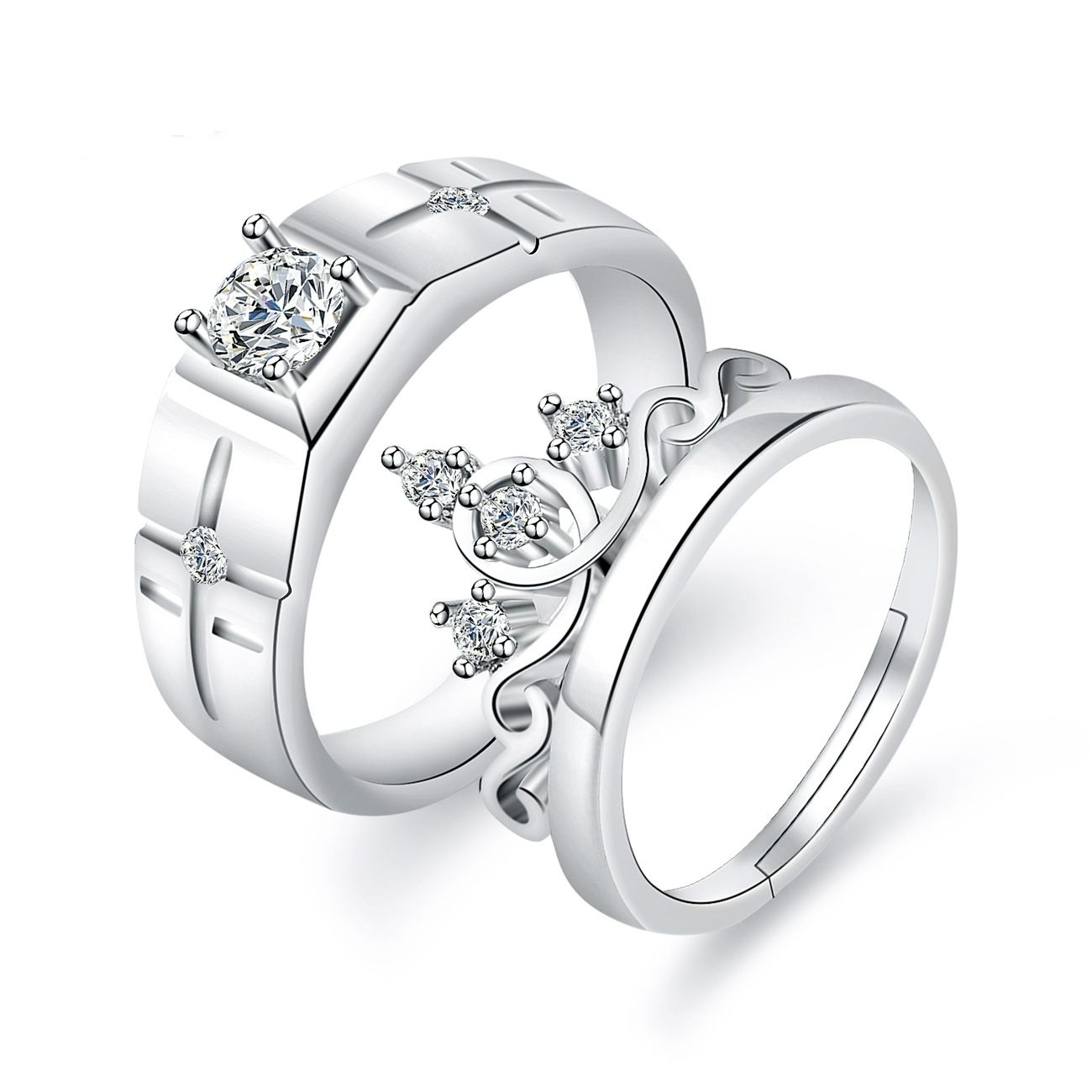 Engagement Rings Couple Pair Rings European and American Crown Open Couple Ring
