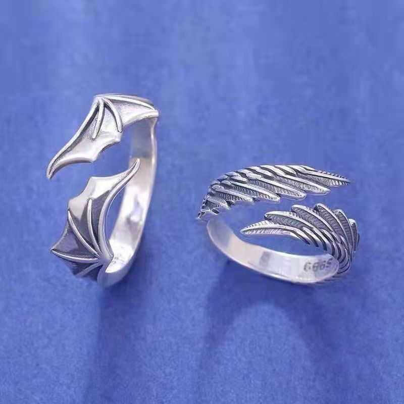 Anime Angel Demon Couple Rings for Women Men Fashion Animal Adjustable Open Ring Promise Matching Couple Ring Party Gifts