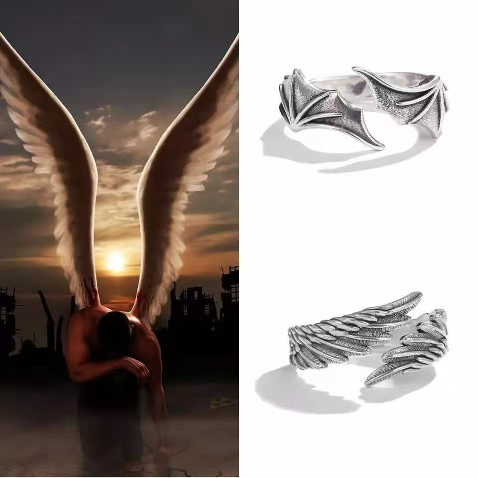 Anime Angel Demon Couple Rings for Women Men Fashion Animal Adjustable Open Ring Promise Matching Couple Ring Party Gifts