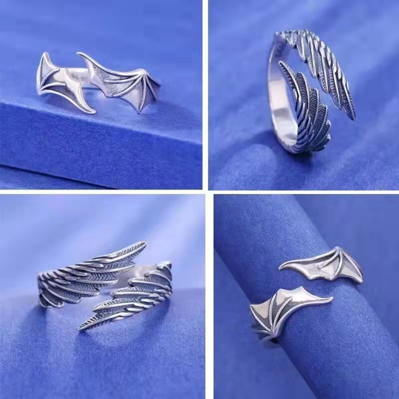 Anime Angel Demon Couple Rings for Women Men Fashion Animal Adjustable Open Ring Promise Matching Couple Ring Party Gifts