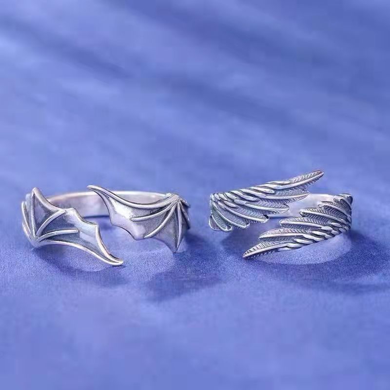 Anime Angel Demon Couple Rings for Women Men Fashion Animal Adjustable Open Ring Promise Matching Couple Ring Party Gifts