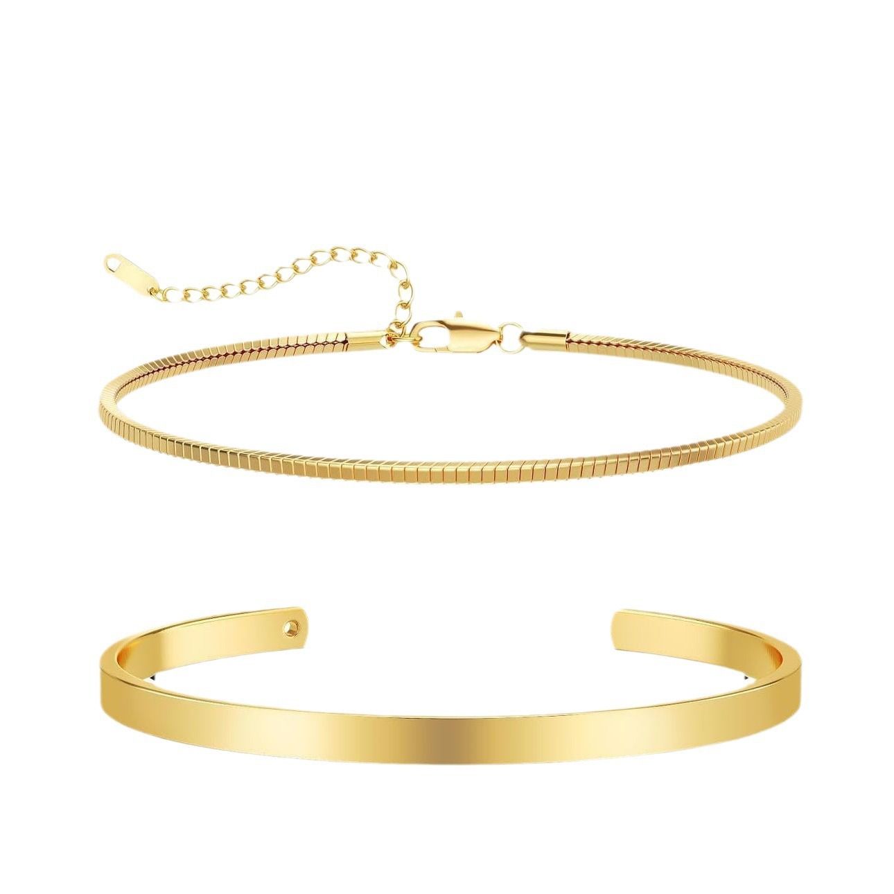 Stackable Bracelets for Men, 925 Sterling Silver/14K Gold Plated Bracelet Sets Dainty Cuff Bangle Box Cuban Link Bracelets