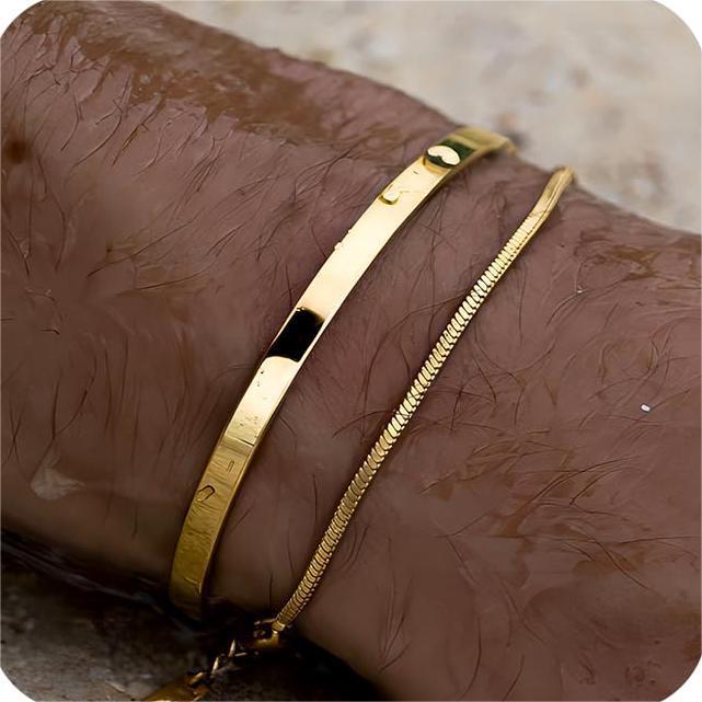 Stackable Bracelets for Men, 925 Sterling Silver/14K Gold Plated Bracelet Sets Dainty Cuff Bangle Box Cuban Link Bracelets