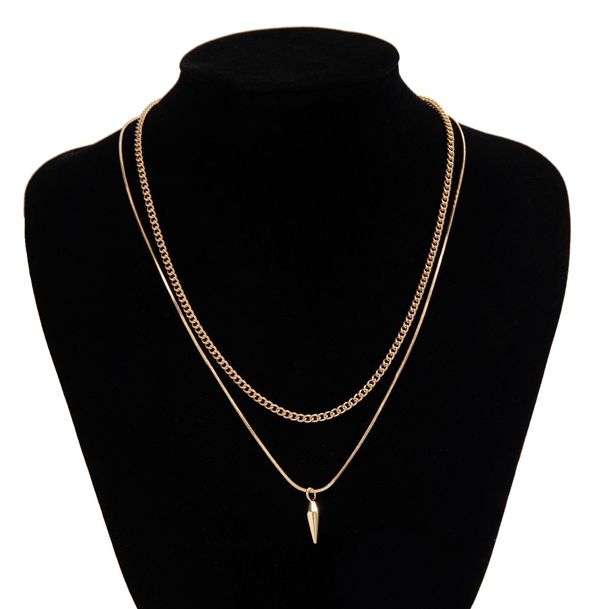 KunJoe 2pcs/set Stainless Steel Metal Rivet Pendant Thin Snake Chain Necklace for Men Punk Silver Color Cuban Link Chain Choker