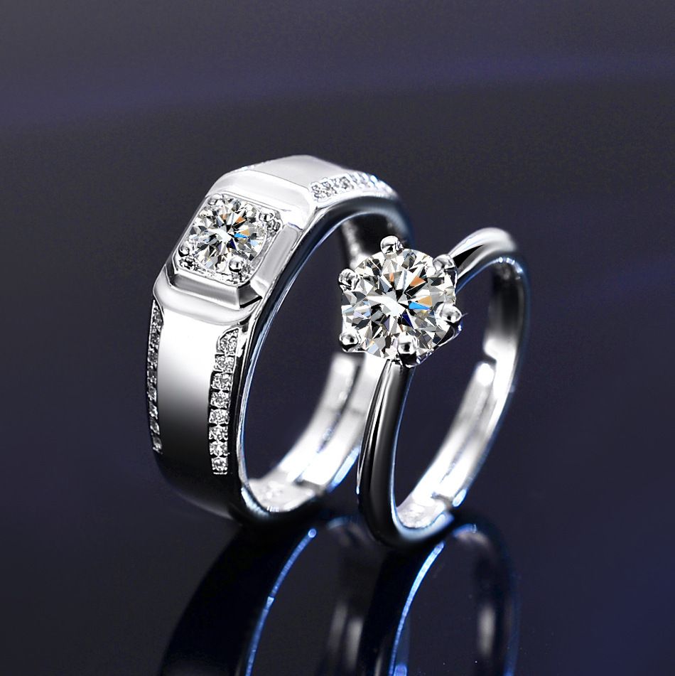 Six Claw Women's Ring Simulation Diamond Couple Pair Ring Engagement Proposal Ring