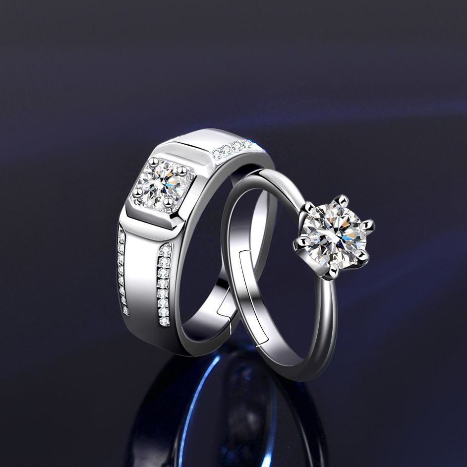 Six Claw Women's Ring Simulation Diamond Couple Pair Ring Engagement Proposal Ring