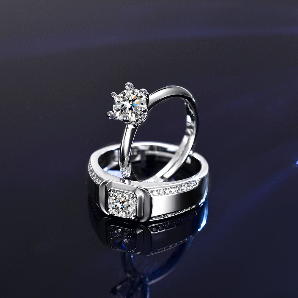Six Claw Women's Ring Simulation Diamond Couple Pair Ring Engagement Proposal Ring