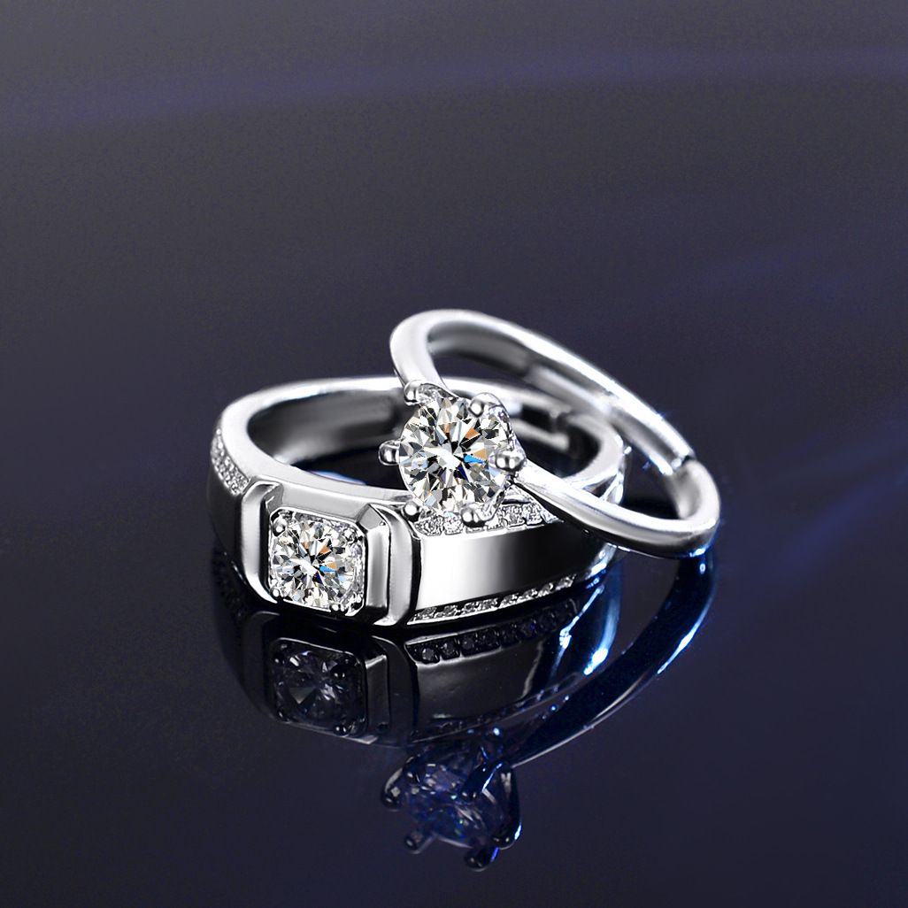 Six Claw Women's Ring Simulation Diamond Couple Pair Ring Engagement Proposal Ring