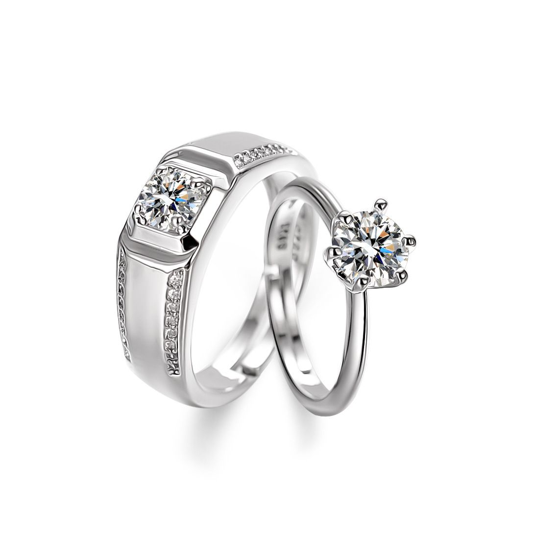 Six Claw Women's Ring Simulation Diamond Couple Pair Ring Engagement Proposal Ring