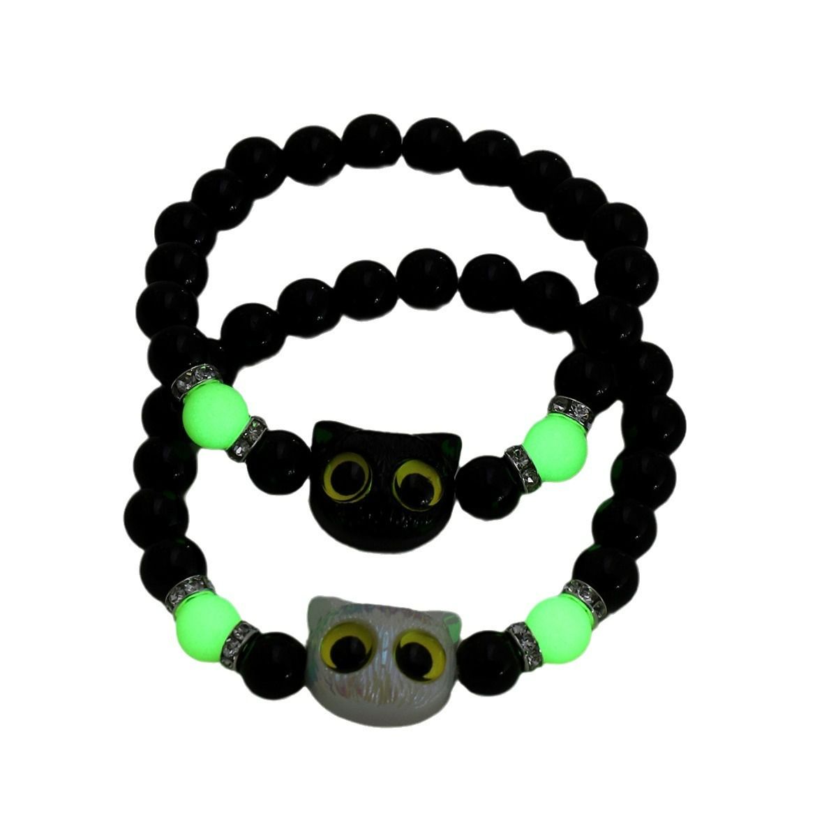 Matching Bracelets Couples Women Men Luminous Cute Cat Friendship Bracelete Black White Cat Head Bangles Glow In The Dark Gift