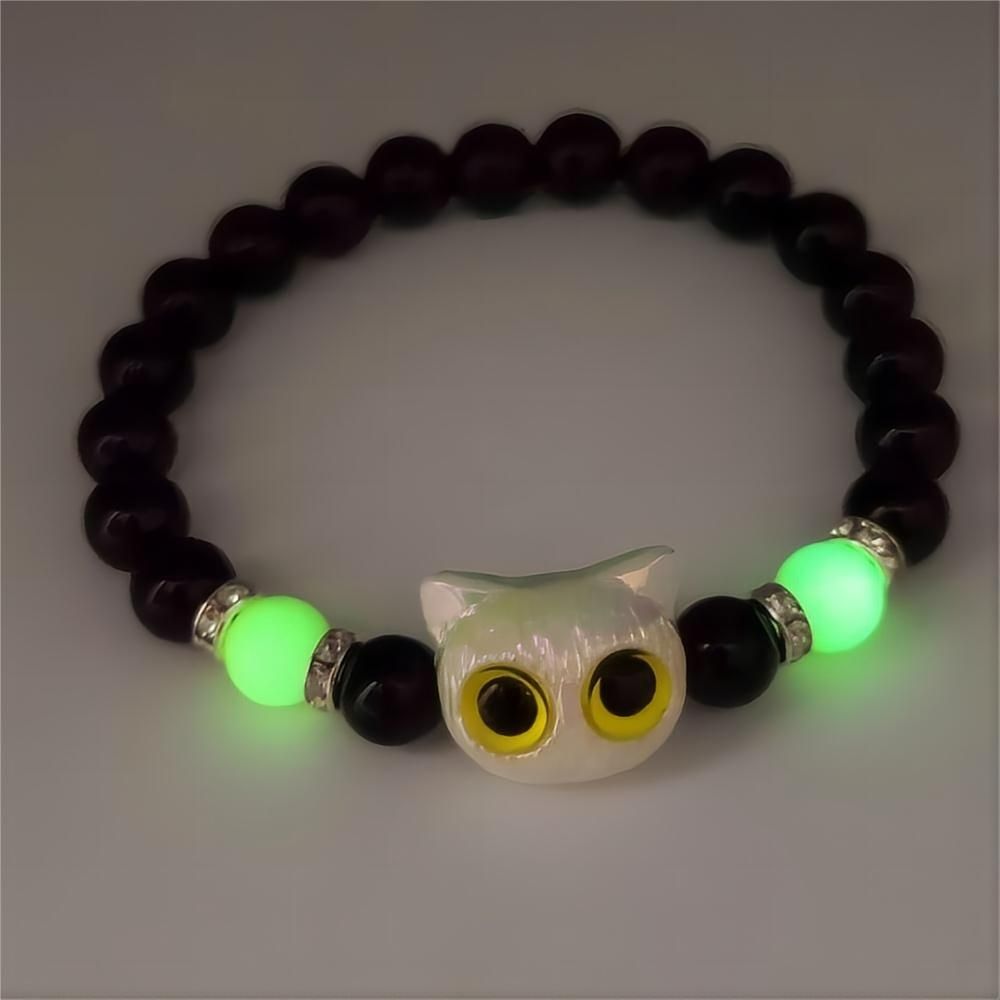 Matching Bracelets Couples Women Men Luminous Cute Cat Friendship Bracelete Black White Cat Head Bangles Glow In The Dark Gift
