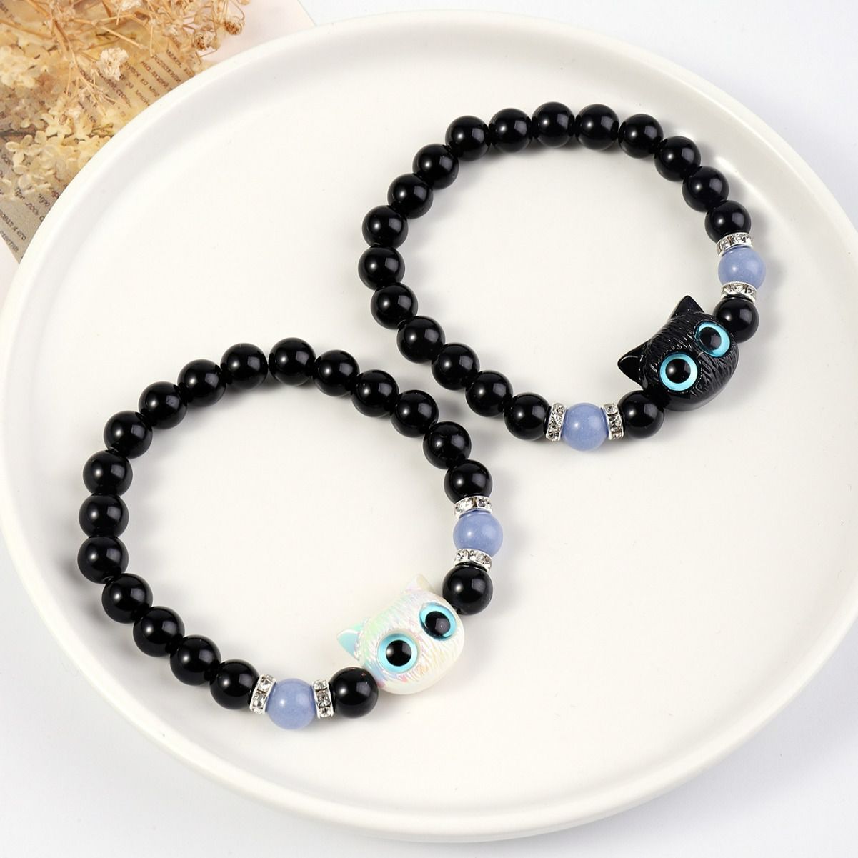 Matching Bracelets Couples Women Men Luminous Cute Cat Friendship Bracelete Black White Cat Head Bangles Glow In The Dark Gift