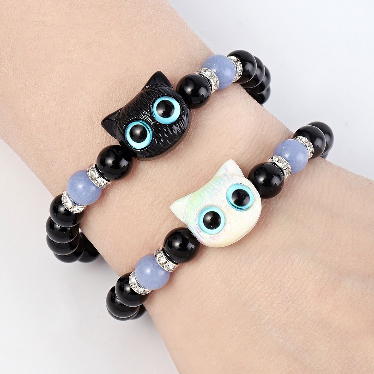 Matching Bracelets Couples Women Men Luminous Cute Cat Friendship Bracelete Black White Cat Head Bangles Glow In The Dark Gift