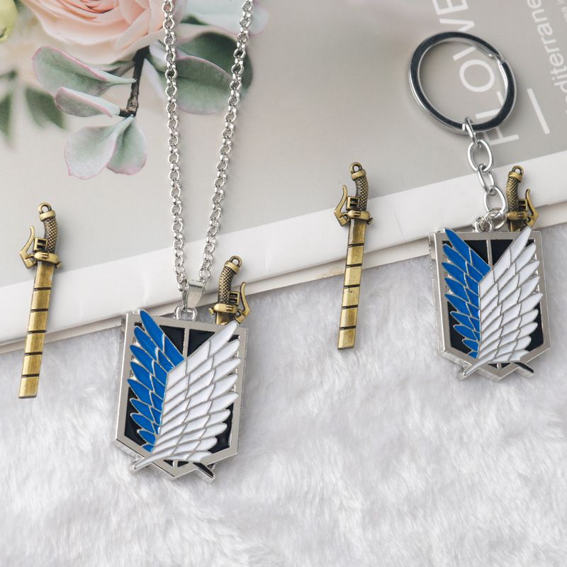 Anime Attack on Titan Necklace Shingeki No Kyojin Wings of Freedom Survey Sword Punk Necklace Pendant for Women Men Jewelry
