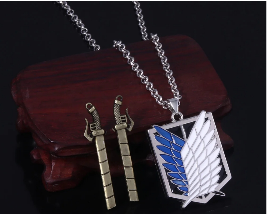 Anime Attack on Titan Necklace Shingeki No Kyojin Wings of Freedom Survey Sword Punk Necklace Pendant for Women Men Jewelry