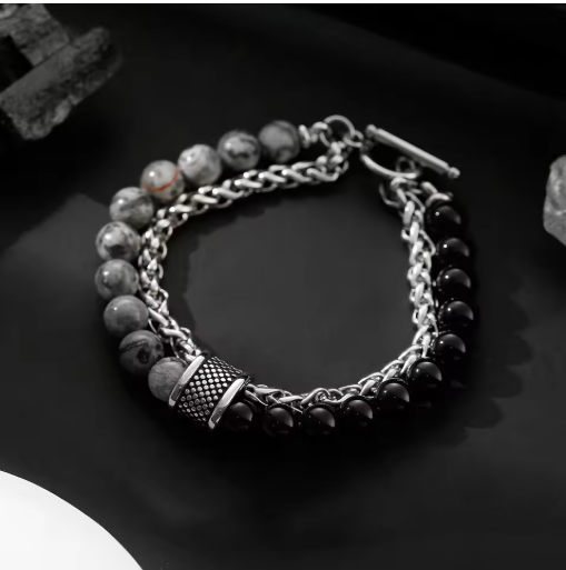 HNSP Rosary Beads Tiger Eye Stone Stainless Steel Hand Chain Splicing Bracelet For Men Protect Jewelry Accessories Male