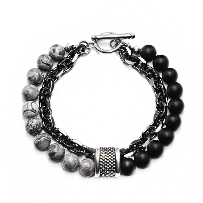 HNSP Rosary Beads Tiger Eye Stone Stainless Steel Hand Chain Splicing Bracelet For Men Protect Jewelry Accessories Male