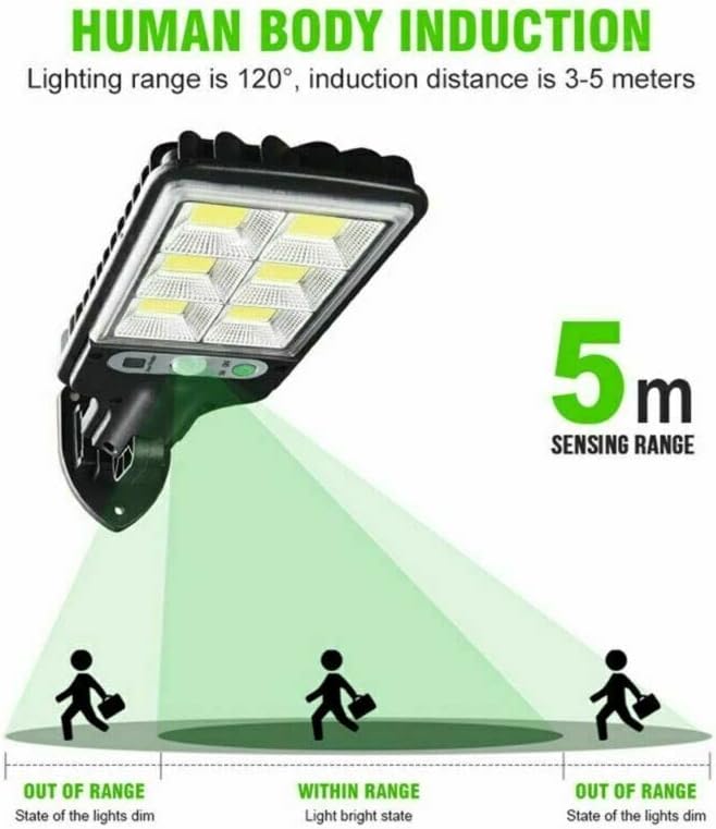 Solar Street Lights Motion Sensor Security Solar Flood Lights Outdoor Road Wall Lamp with 3 Lighting Modes for Front Door, Garden, Yard, Garage, Path