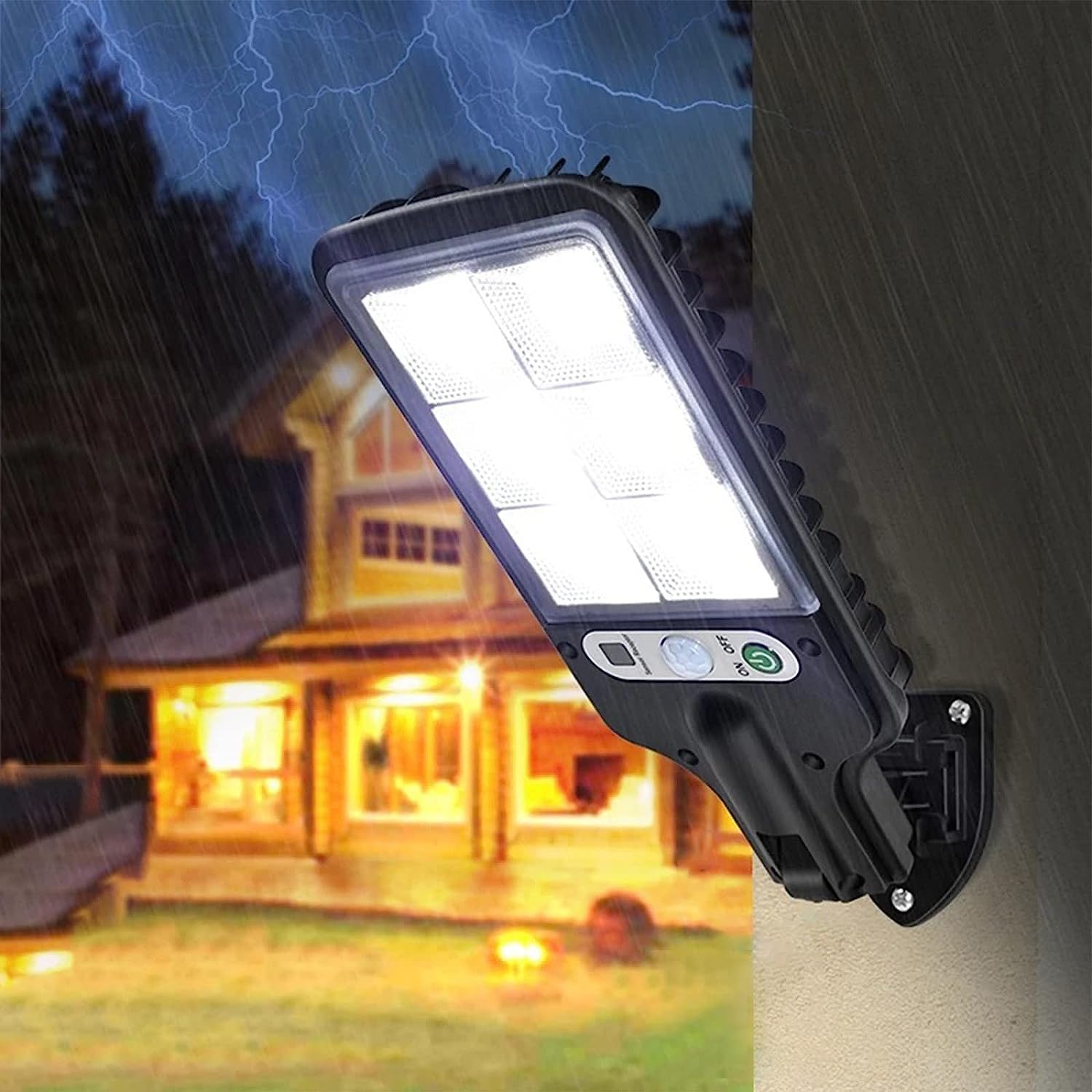 Solar Street Lights Motion Sensor Security Solar Flood Lights Outdoor Road Wall Lamp with 3 Lighting Modes for Front Door, Garden, Yard, Garage, Path