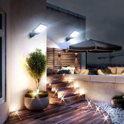 Solar Street Lights Motion Sensor Security Solar Flood Lights Outdoor Road Wall Lamp with 3 Lighting Modes for Front Door, Garden, Yard, Garage, Path