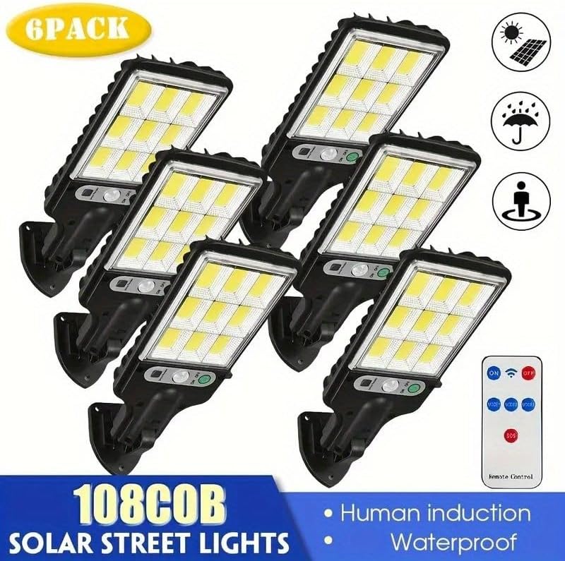 6 Packs 108cob Outdoor Solar lamp Motion Detector Garden Light Solar Powered LED Outdoor Lighting Solar Street Light Motion Sensor Light