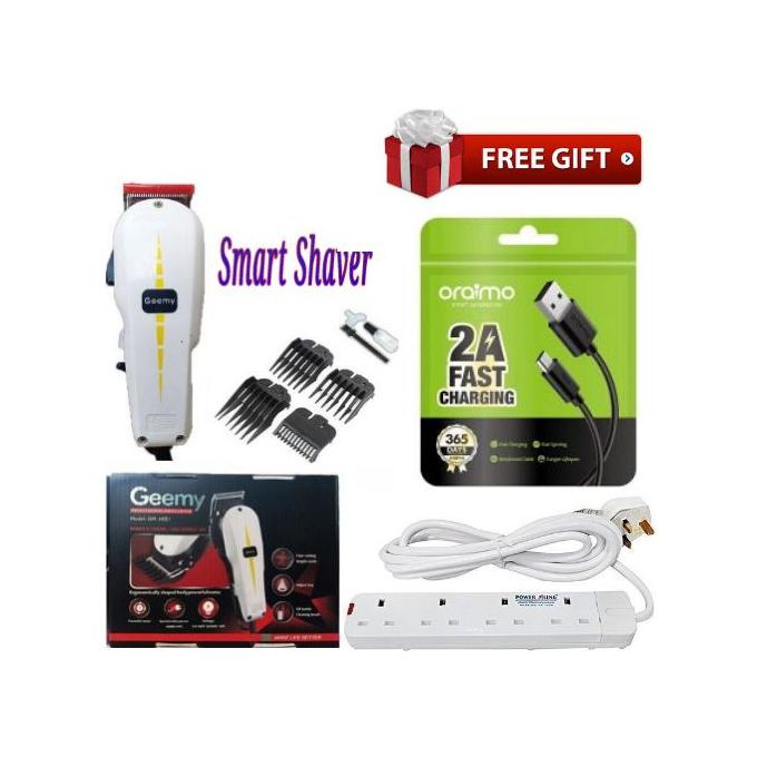 Geemy Smart Business Corded Shaving Machine-Kinyozi + Free 4 Way Power Extension Cable & Charging Cable