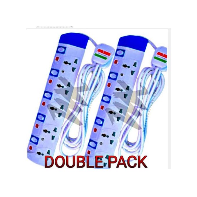 Power King Well Tested DOUBLE PACK Heavy Duty 5 Way Plug Socket Multi Outlet Power Strip Outlet Extension Socket With FIVE Safety Switches