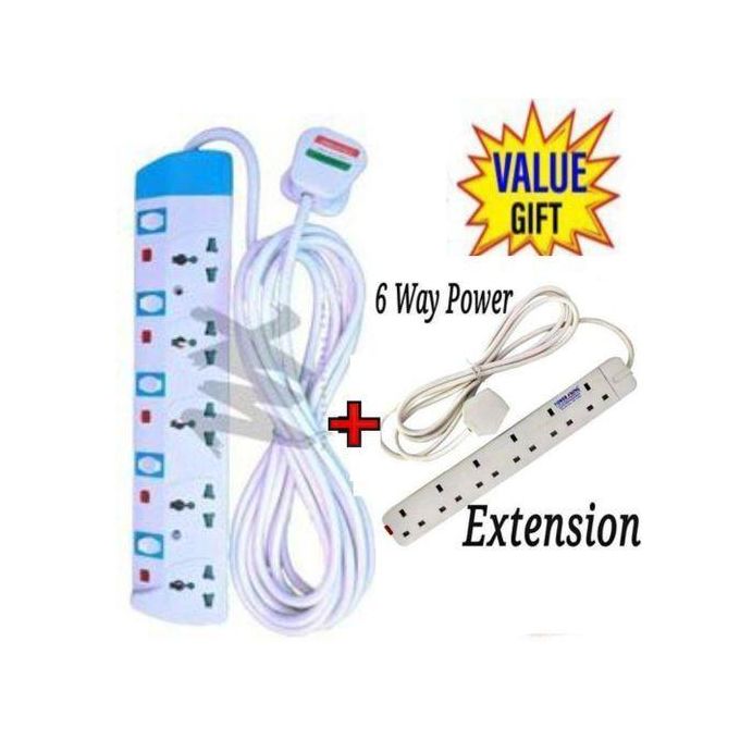 Power King TOP QUALITY 5 WAY POWER EXTENSION WITH LONG CABLE FOR ELECTRONIC DEVICES+ FREE 6 WAY POWER EXTENSION