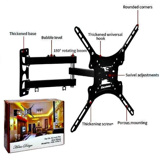 Home Design Heavy Duty Full Motion 360 Degree TV MOUNT - 14 inch -55 inch TILT ROTATING WALL MOUNT BRACKET + EXTRA BONUS TV GUARD SURGE POWER PROTECTOR& 4 Way Power Extension Cable Socket