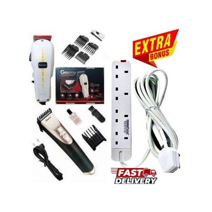 Geemy BEST & AFFORDABLE PROFESSIONAL HAIR SHAVING ELECTRIC HAIR KINYOZI MACHINE + FREE BEST CORDLESS RECHARGEABLE SCHOOL CUT SHAVER TRIMMER, 4 WAY POWER EXTENSION CABLE FOR BARBERSHOP Business & Home