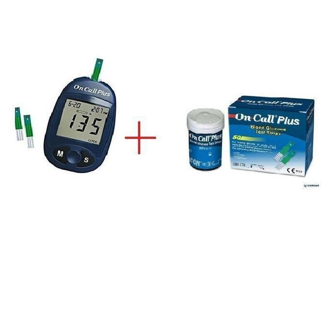 On Call Plus Blood Glucose Monitor Glucometer Blood Sugar Diabetes Tester Kit + 50 pcs Test Strips + 100pcs Lancets Needles