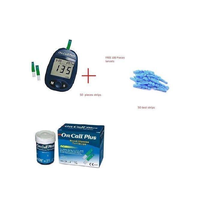 On Call Plus Blood Glucose Monitor Glucometer Blood Sugar Diabetes Tester Kit + 50 pcs Test Strips + 100pcs Lancets Needles