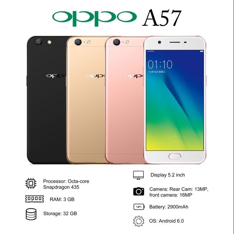 Refurbished Phone OPPO A57 3+32GB Dual SIM Support LTE 3GB+32GB Gold Gift 3GB+32GB 5.2 inch Rear Camera 13MP Front Camera 16MP