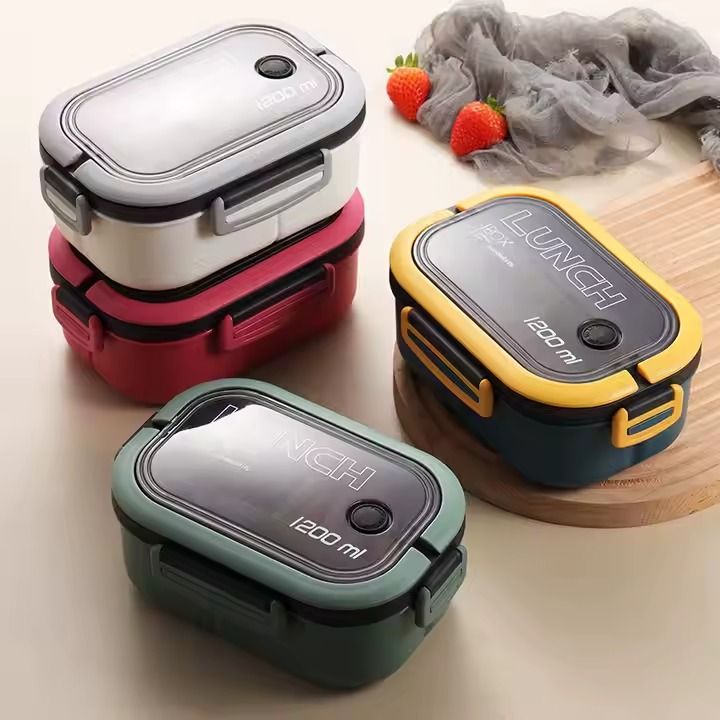 Large Capacity 1200ml Insulated Microwavable Plastic School Lunch Bento Box for Kids green and blue                                                                                                    .