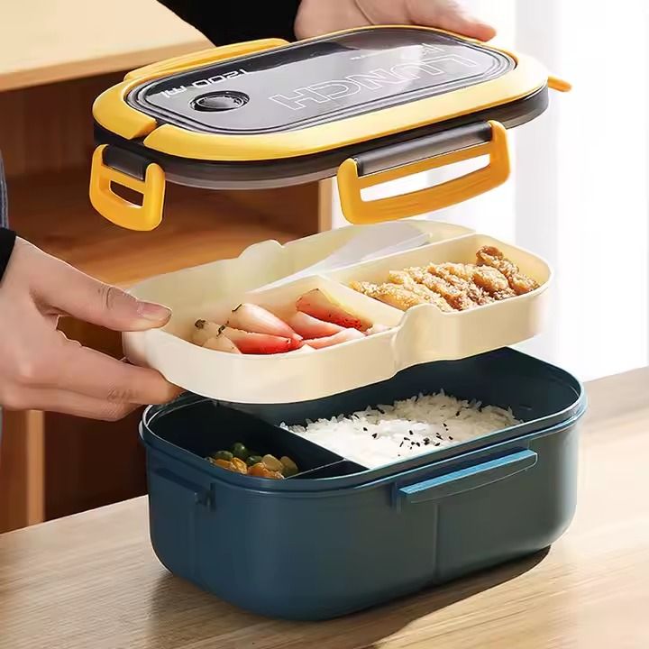 Large Capacity 1200ml Insulated Microwavable Plastic School Lunch Bento Box for Kids green and blue                                                                                                    .