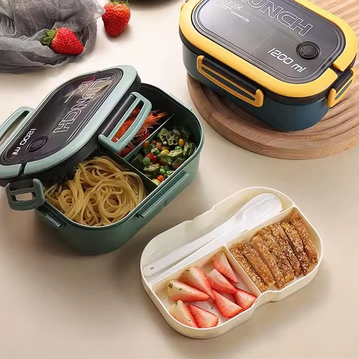 Large Capacity 1200ml Insulated Microwavable Plastic School Lunch Bento Box for Kids green and blue                                                                                                    .
