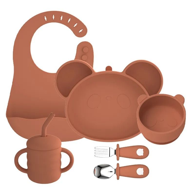 Baby Cat Non-slip Suction Kids Dining Silicone Baby Bowl Plate Cup Bib Spoon Children Weaning Baby Feeding Set kids silicone feeding set