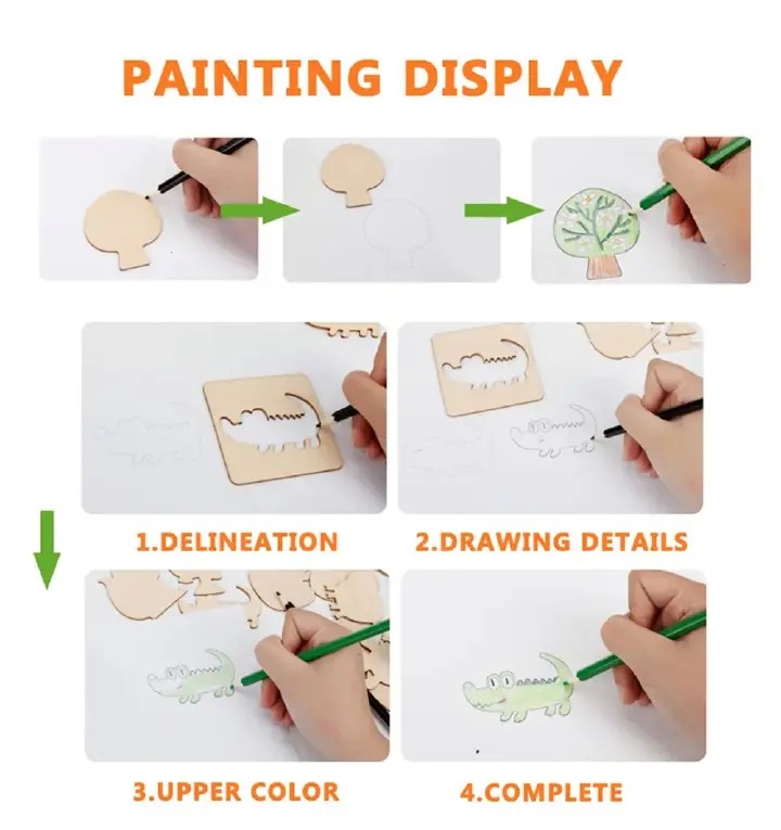 20pcs Montessori Kids Toys Drawing Toys Wooden DIY Painting Template Stencils Learning Educational Toys for Children Gift                                                                              .