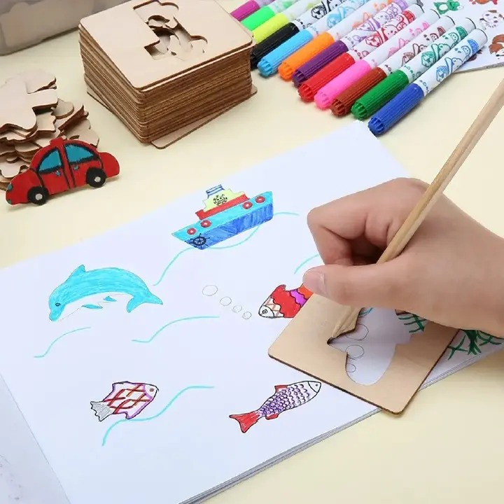 20pcs Montessori Kids Toys Drawing Toys Wooden DIY Painting Template Stencils Learning Educational Toys for Children Gift                                                                              .