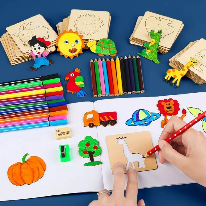 20pcs Montessori Kids Toys Drawing Toys Wooden DIY Painting Template Stencils Learning Educational Toys for Children Gift                                                                              .