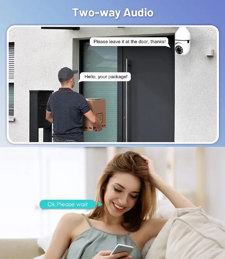 One factory 2.4G WiFi Bulb Surveillance Camera Home CCTV Hidden Cameras Real Night Vision Full Color Automatic Human Tracking Zoom Indoor Security Monitor Wifi Camera                                 .